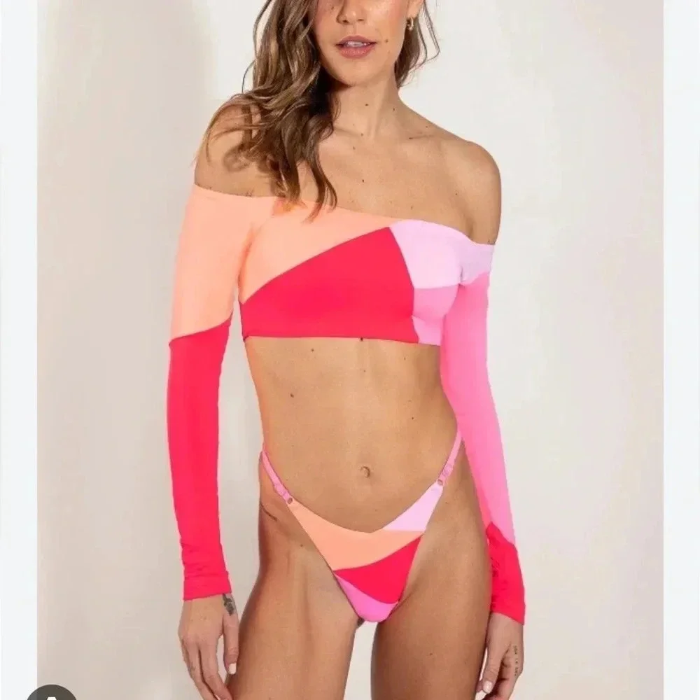 NWT OneOne Swimwear SET Bikini Gili Antonia Fernanda Pink Red NEW Long Sleeve